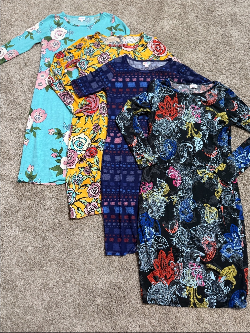 4 dresses - Women’s Floral & Paisley Long-Sleeve Dress (Black, Blue, Yellow, Tea